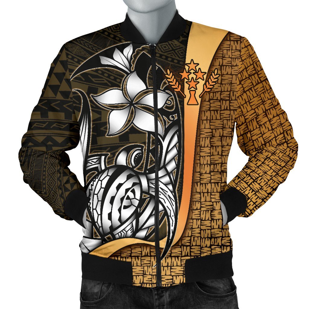 Kosrae Micronesia Men's Bomber Jackets Gold - Turtle With Hook Gold - Polynesian Pride