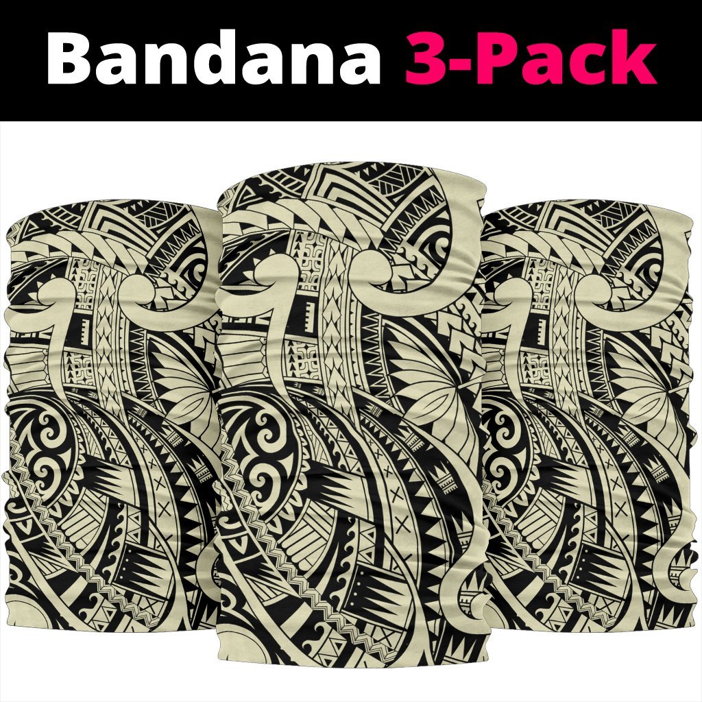 Polynesian Curly Tatau Beige Unisex Bandana One Size Beige - Polynesian Pride