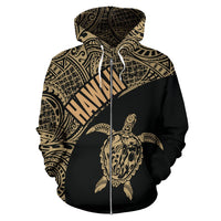 Hawaii Zip up Hoodie Hawaii Turtle Mermaid Polynesian Tattoo Gold Version - Polynesian Pride