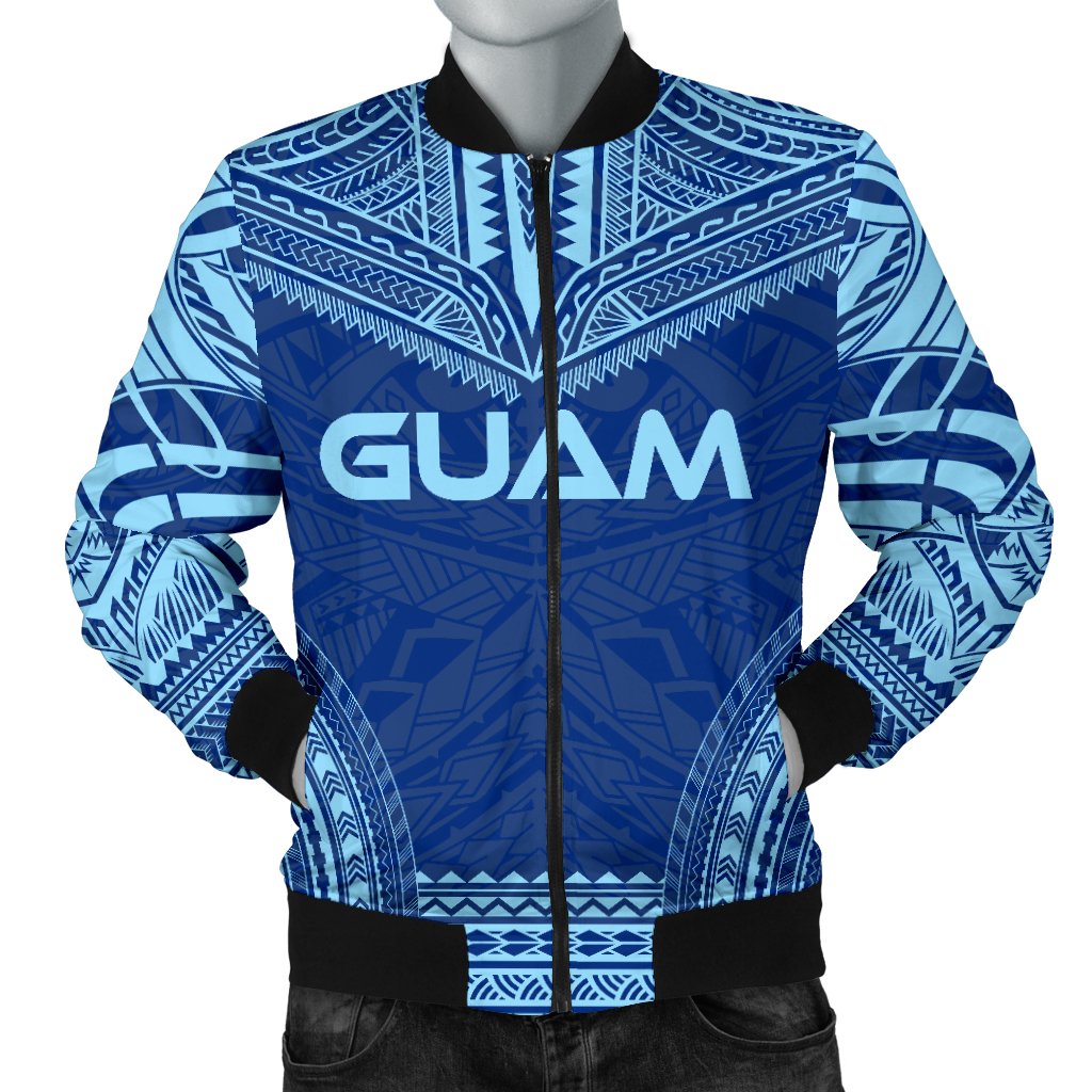 Guam Flag Polynesian Chief Men's Bomber Jacket Blue - Polynesian Pride