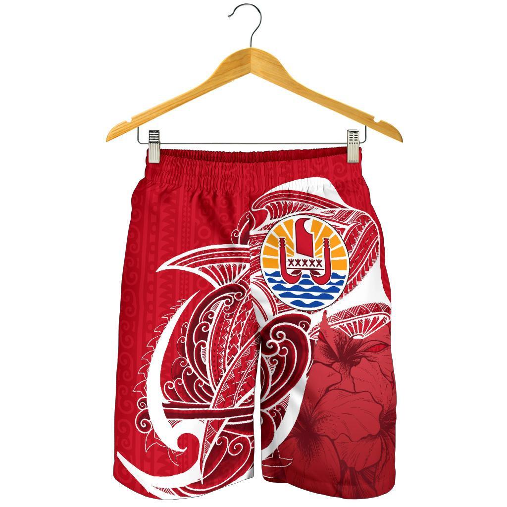 Tahiti All Over Print Men'S Shorts Shark Coat Of Arms Red - Polynesian Pride