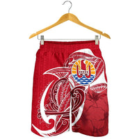 Tahiti All Over Print Men'S Shorts Shark Coat Of Arms Red - Polynesian Pride