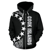 Cook Islands Polynesian Zip up Hoodie Line Black - Polynesian Pride