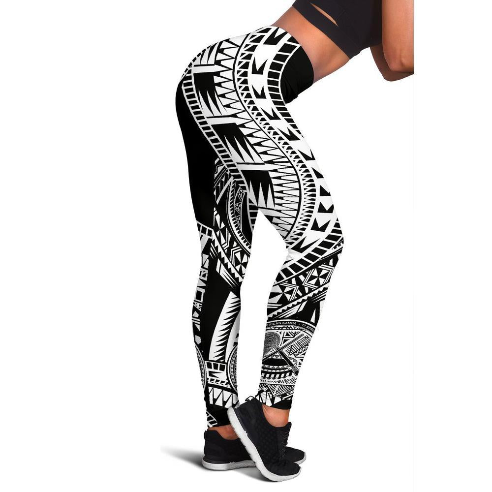 American Samoa Women Leggings Polynesian Pattern Black Black - Polynesian Pride