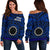 Cook Island Women's Off Shoulder Sweater - Seal With Polynesian Tattoo Style ( Blue) - Polynesian Pride