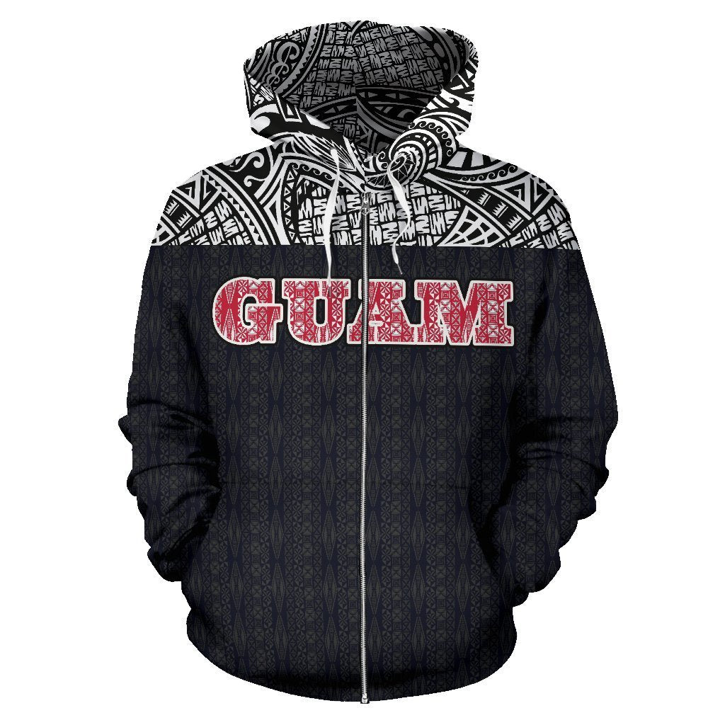 Guam All Over Zip up Hoodie Polynesian Black Version - Polynesian Pride