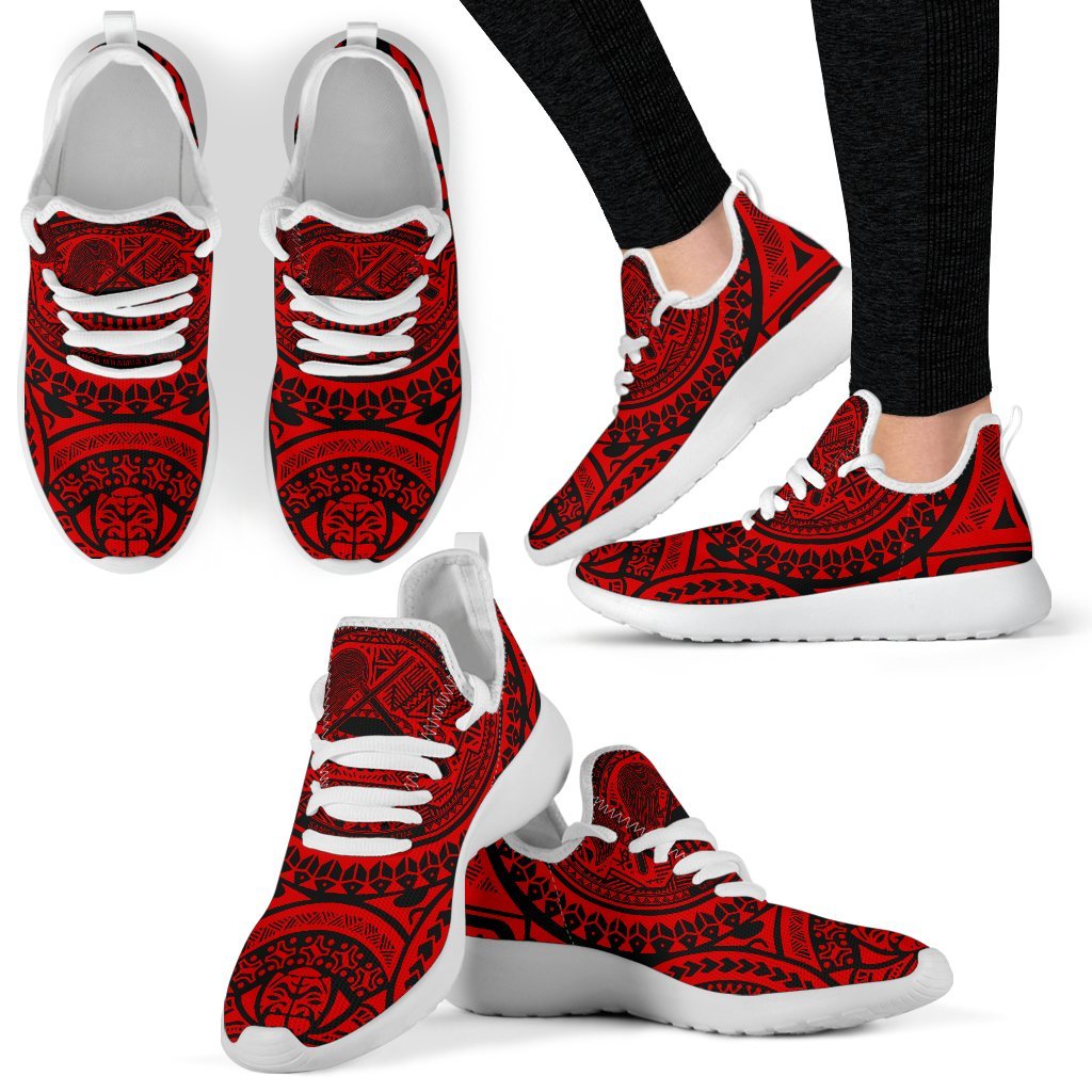 American Samoa Polynesian Tattoo Mesh Knit Sneakers Red Red - Polynesian Pride