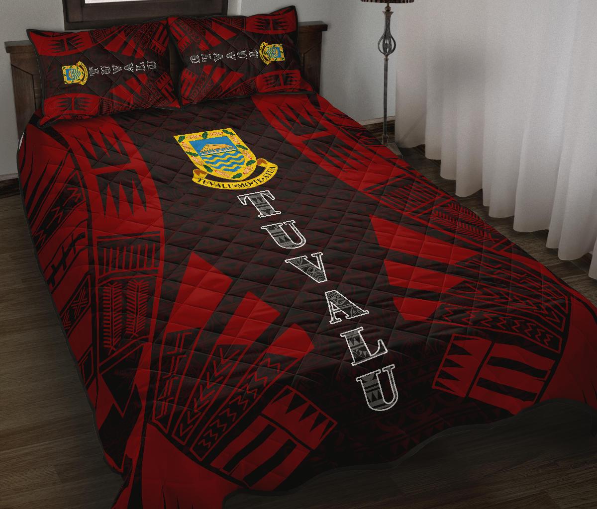 Tuvalu Quilt Bed Set - Tuvalu Coat Of Arms Red Tattoo Style - Polynesian Pride