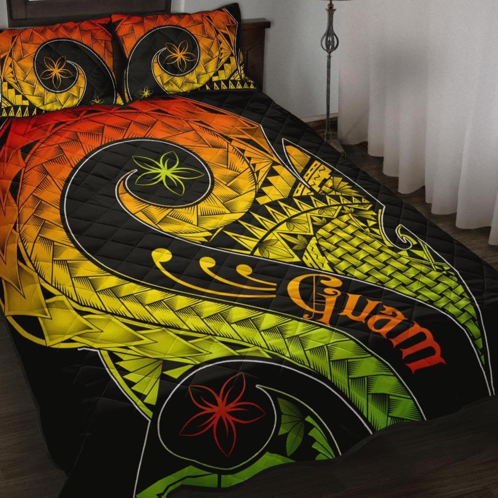 Guam Quilt Bed Set - Guam Polynesian Decorative Patterns Black - Polynesian Pride