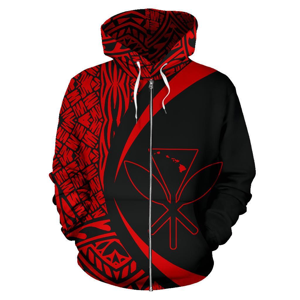 Polynesian Kanaka Maoli Map of Hawaii Zip Hoodie Red Circle Style - Polynesian Pride