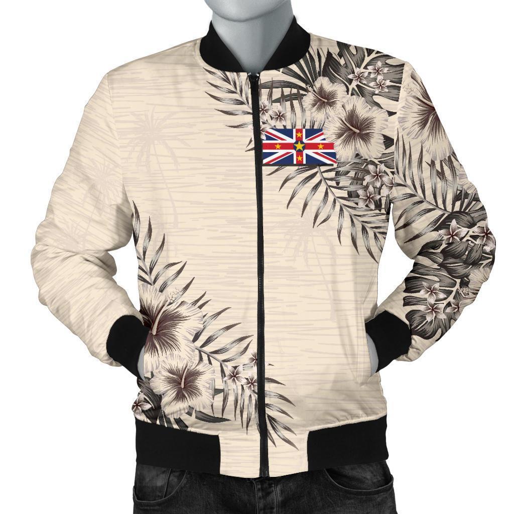 Niue Men's Bomber Jacket - The Beige Hibiscus - Polynesian Pride