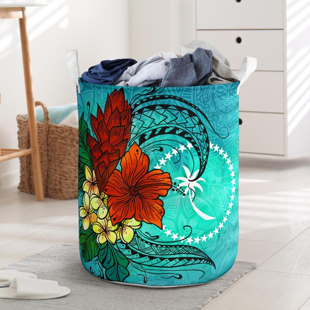 Chuuk State Laundry Basket - Tropical Flowers Style Laundry Basket - Chuuk State One Size Blue - Polynesian Pride