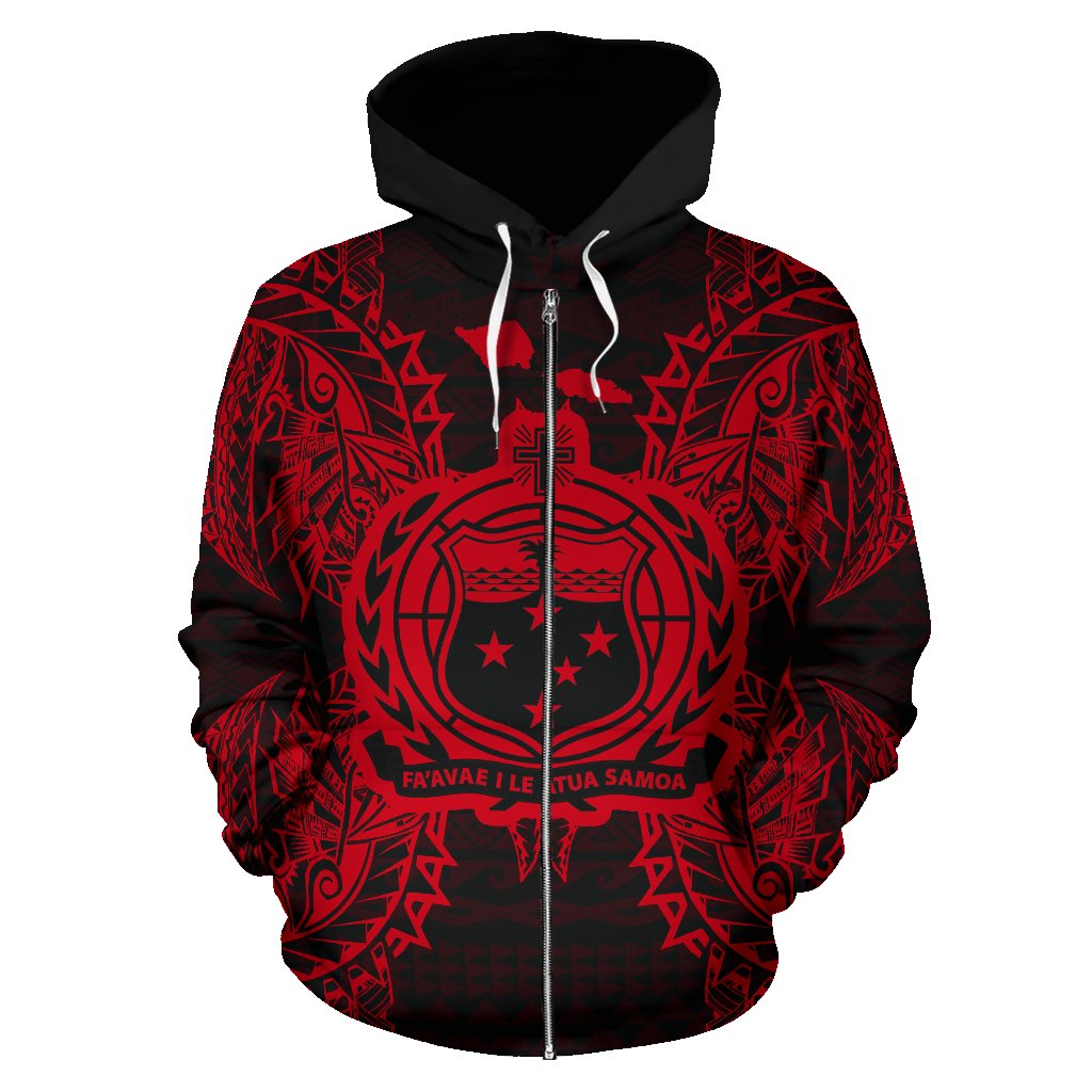 Samoa Polynesian All Over Zip up Hoodie Map Red - Polynesian Pride