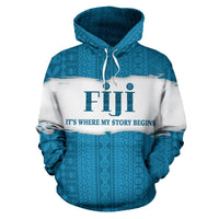 Fiji Tapa Hoodie Fiji Where My Story Begins Blue - Polynesian Pride