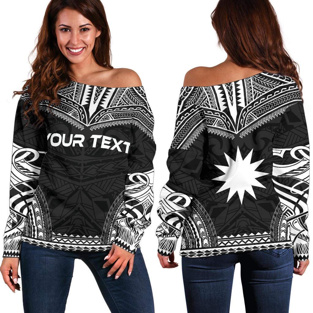 Nauru Polynesian Chief Custom Personalised Women's Off Shoulder Sweater - Black Version Black - Polynesian Pride