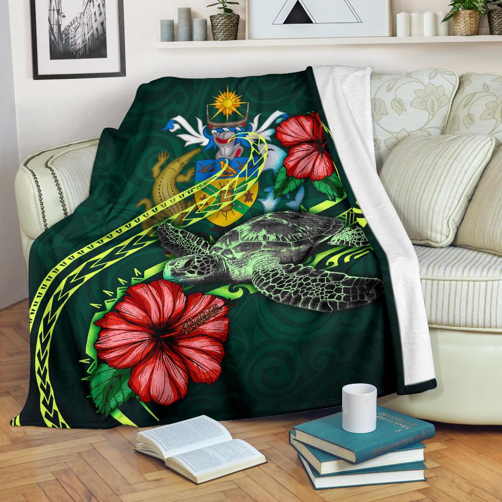 Solomon Islands Polynesian Premium Blanket - Green Turtle Hibiscus White - Polynesian Pride