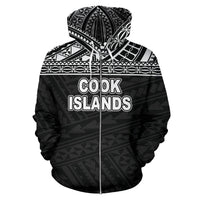 Cook Islands Polynesian Zip up Hoodie Horizontal Black - Polynesian Pride