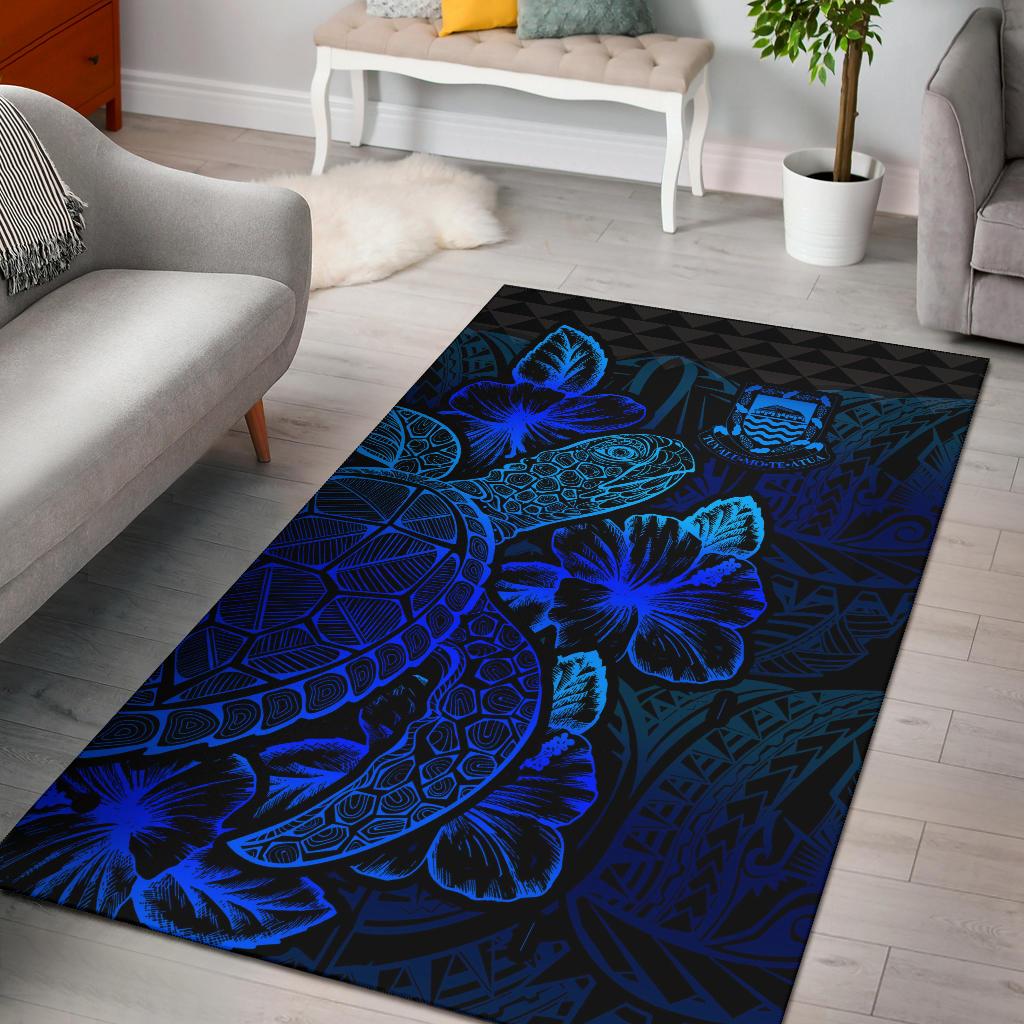 Tuvalu Area Rugs Turtle Hibiscus Blue Blue - Polynesian Pride