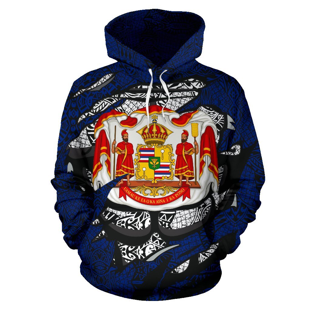 Polynesian Kanaka Maoli Royal Coat of Arms Hawaii Hoodie Blue - Polynesian Pride