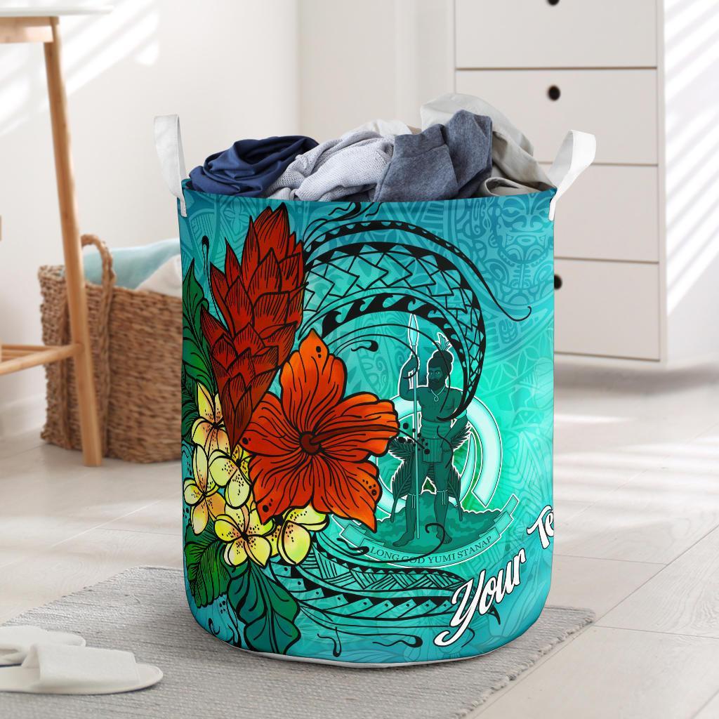 Vanuatu Laundry Basket - Custom Personalised Tropical Flowers Style Laundry Basket - Vanuatu One Size Blue - Polynesian Pride