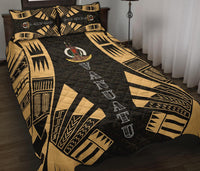Vanuatu Quilt Bed Set - Vanuatu Coat Of Arms Yellow Tattoo Style - Polynesian Pride