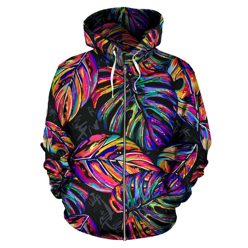 Palm Leaves All Over Zip up Hoodie Neon Color - Polynesian Pride