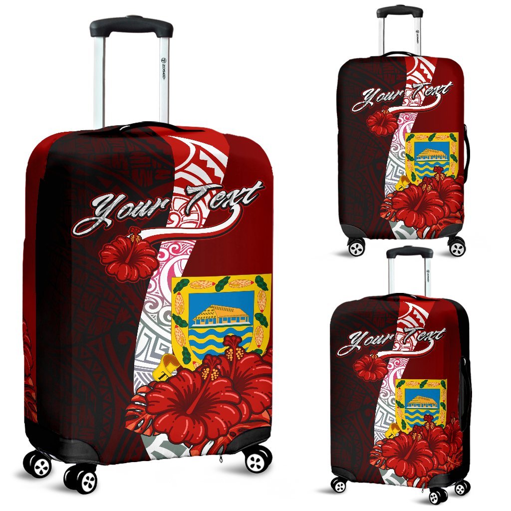 Tuvalu Polynesian Custom Personalised Luggage Covers - Coat Of Arm With Hibiscus Red - Polynesian Pride