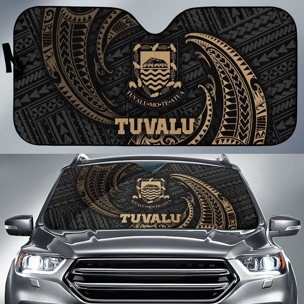 Polynesian Tuvalu Sun Shades - Gold Tribal Wave Auto Sun Shade Universal Fit Gold - Polynesian Pride