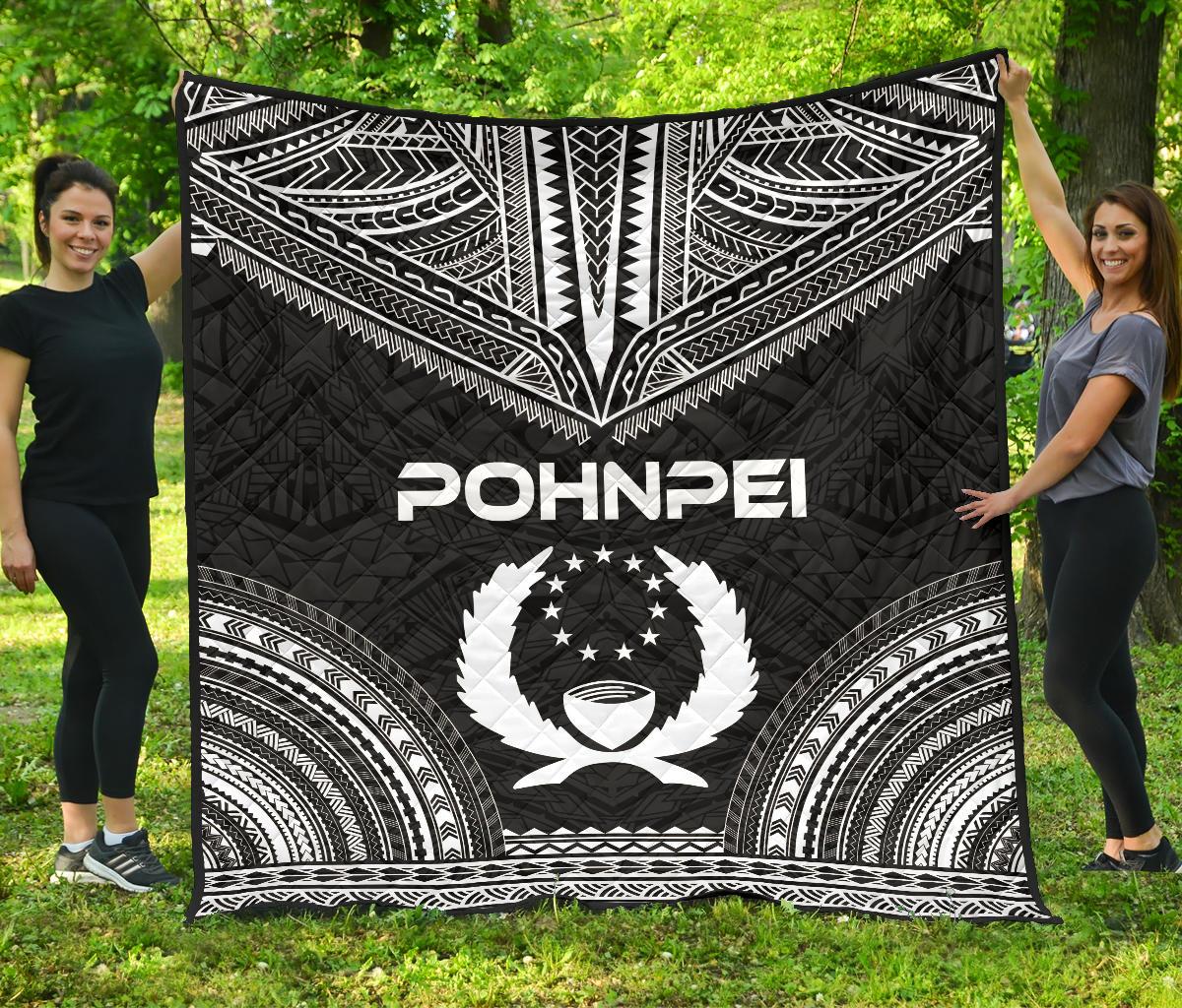 Pohnpei Premium Quilt - Pohnpie Flag Polynesian Chief Black Version Black - Polynesian Pride