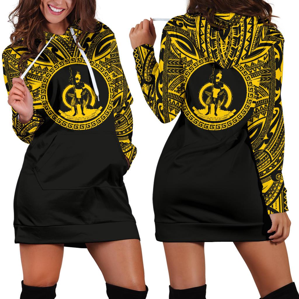 Vanuatu Women Hoodie Dress - Vanuatu Coat Of Arms Polynesian Gold Black Gold - Polynesian Pride