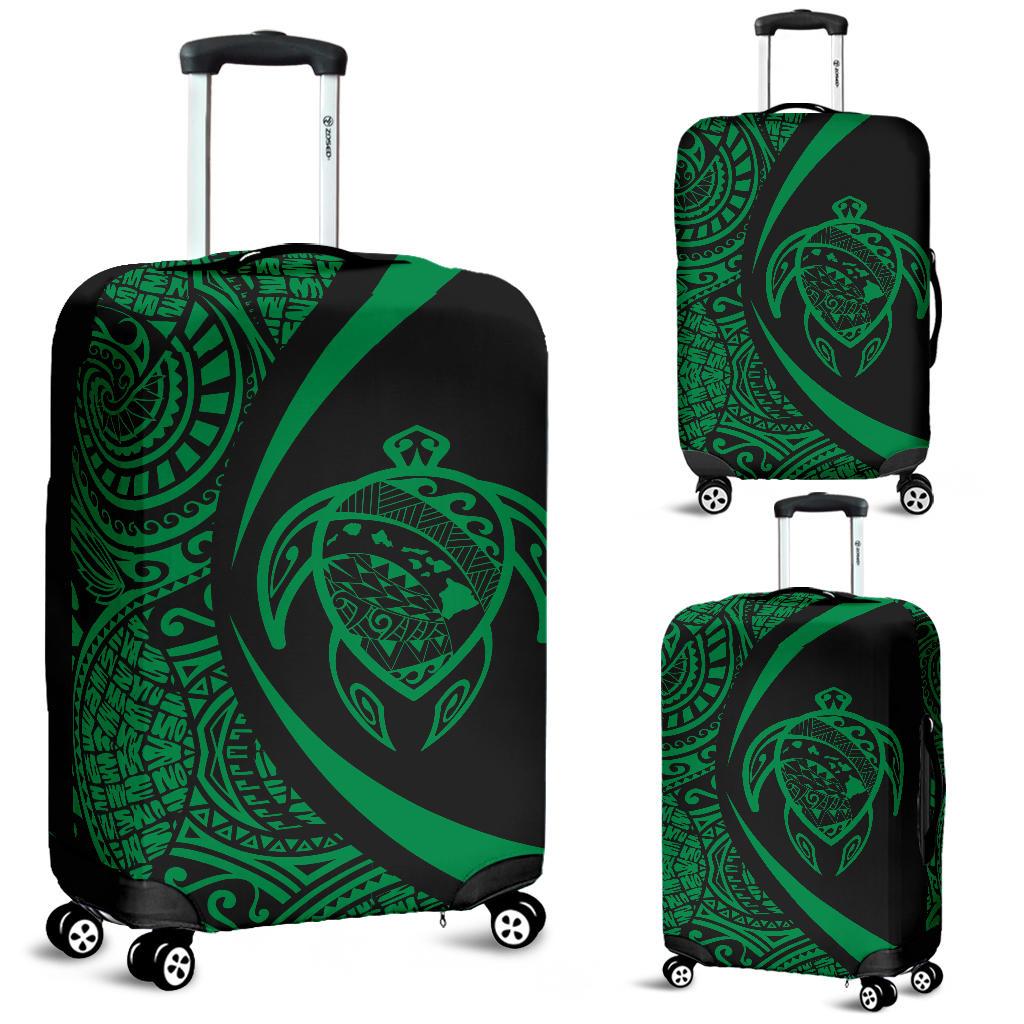 Hawaii Turtle Map Polynesian Luggage Cover - Green - Circle Style Green - Polynesian Pride