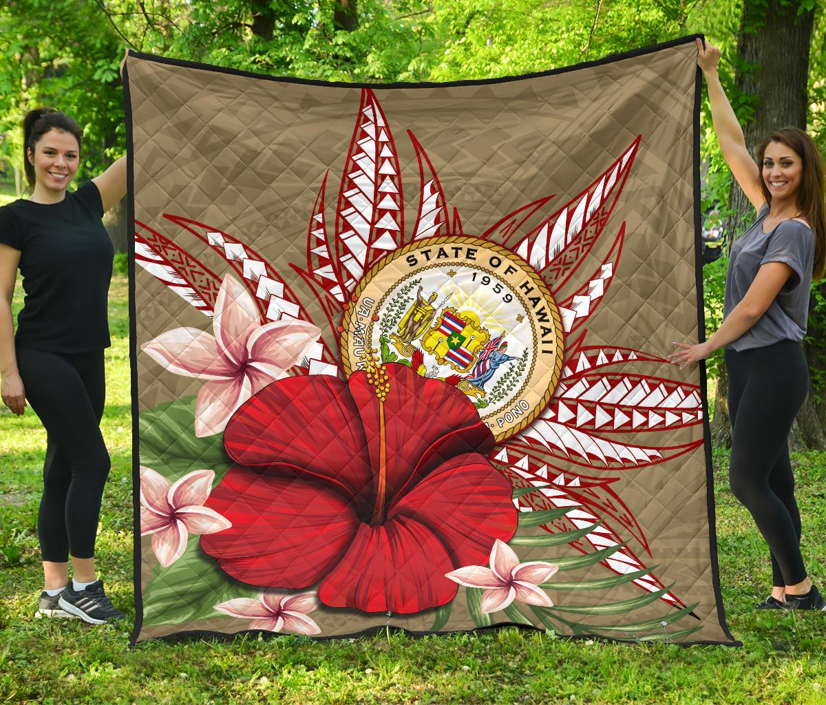 Hawaii Polynesian Coat Of Arm Tropical Premium Quilt - AH Gold - Polynesian Pride