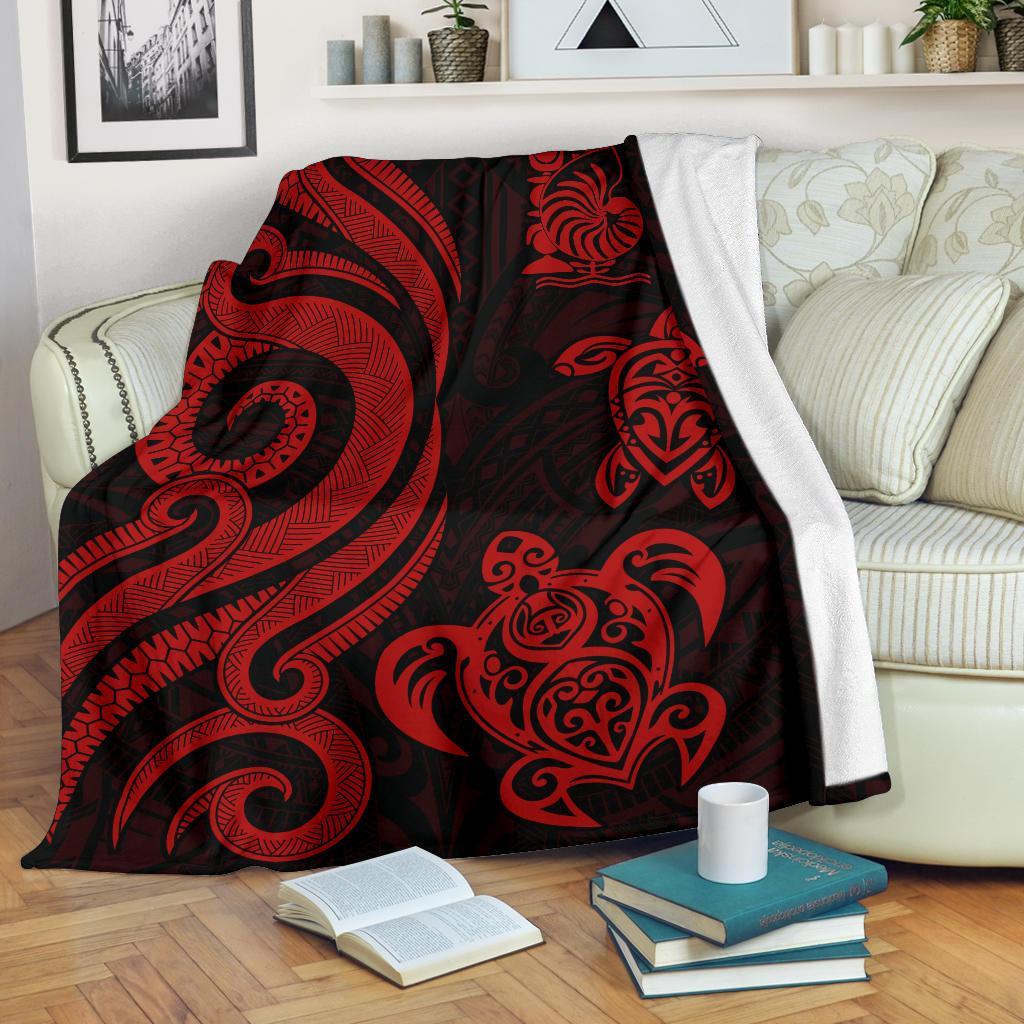 New Caledonia Premium Blanket - Red Tentacle Turtle White - Polynesian Pride