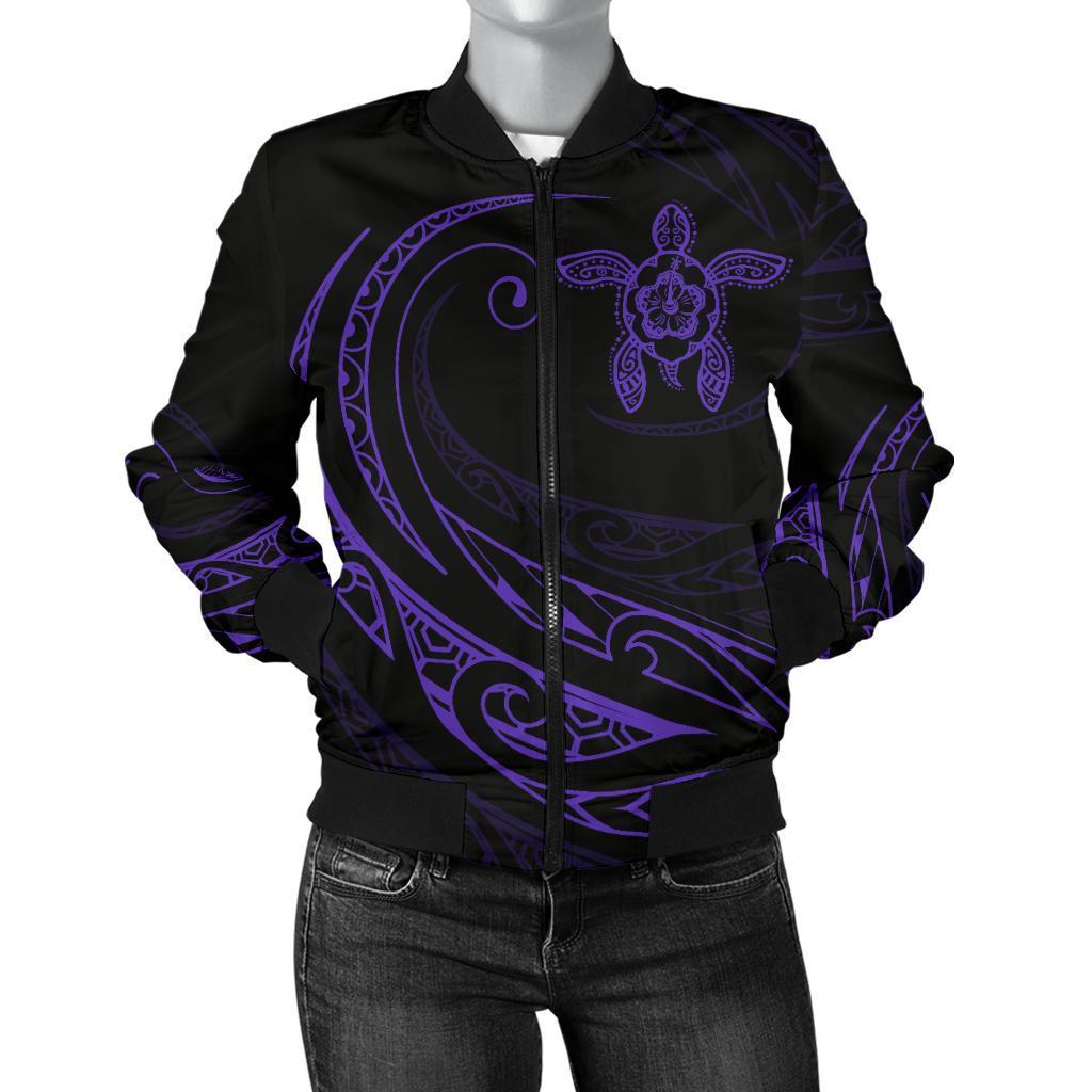 Hawaii Turtle Polynesian Women's Bomber Jacket - Purple - Frida Style Purple - Polynesian Pride