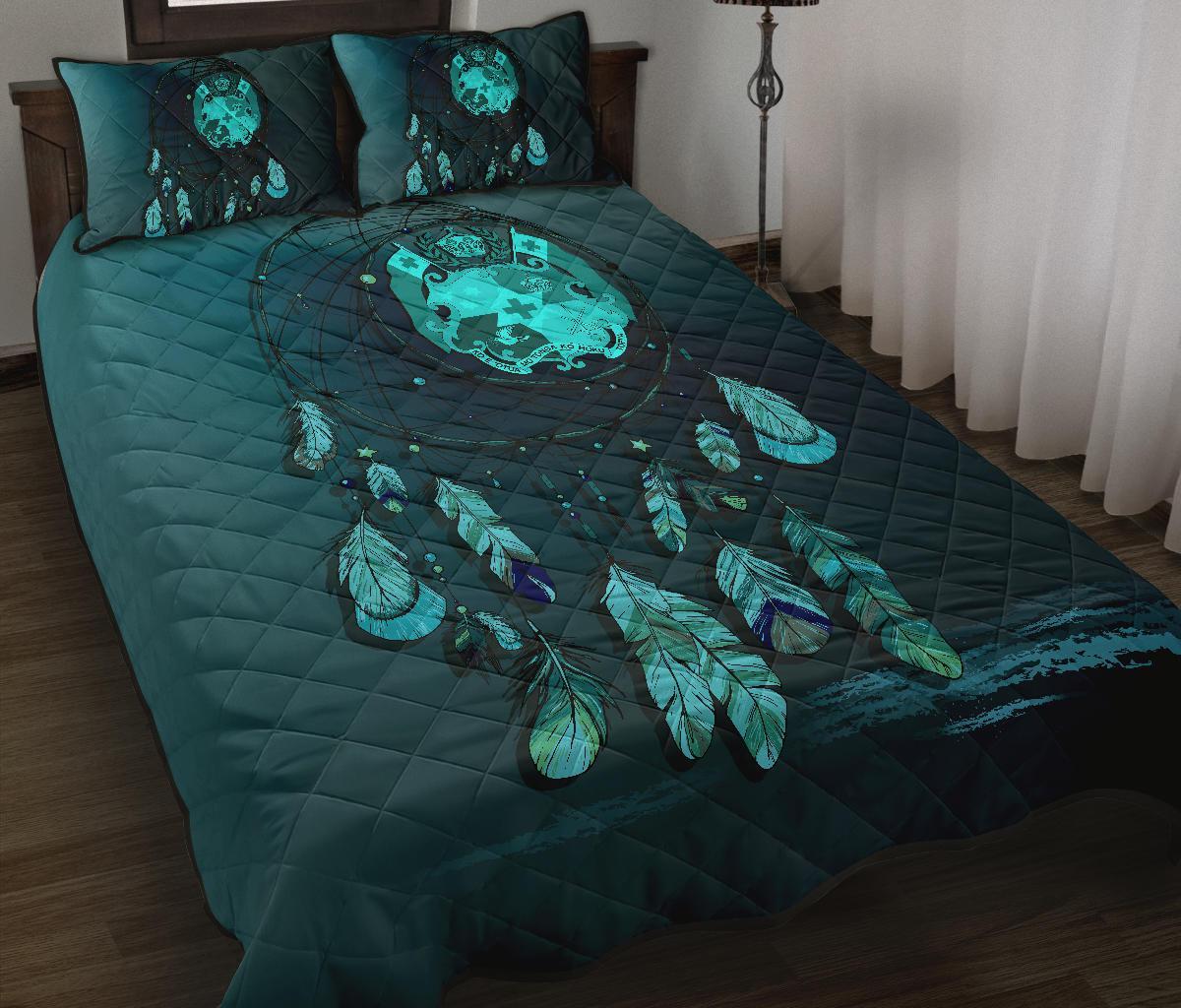 Tonga Polynesian Quilt Bed Set Dreamcatcher Blue Blue - Polynesian Pride