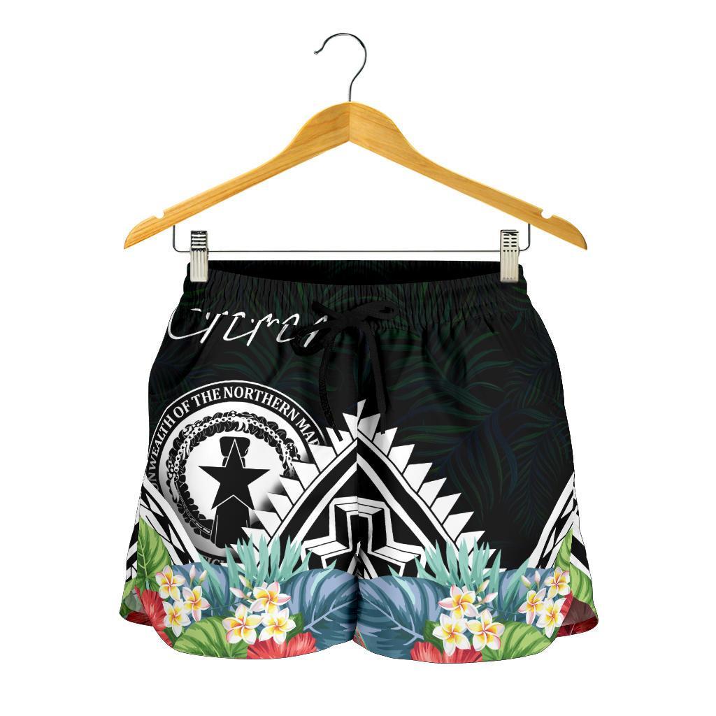 CNMI Women's Shorts - CNMI Coat of Arms & Polynesian Tropical Flowers White Women White - Polynesian Pride