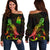 New Caledonia Polynesian Women's Off Shoulder Sweater - Turtle With Blooming Hibiscus Reggae Art - Polynesian Pride