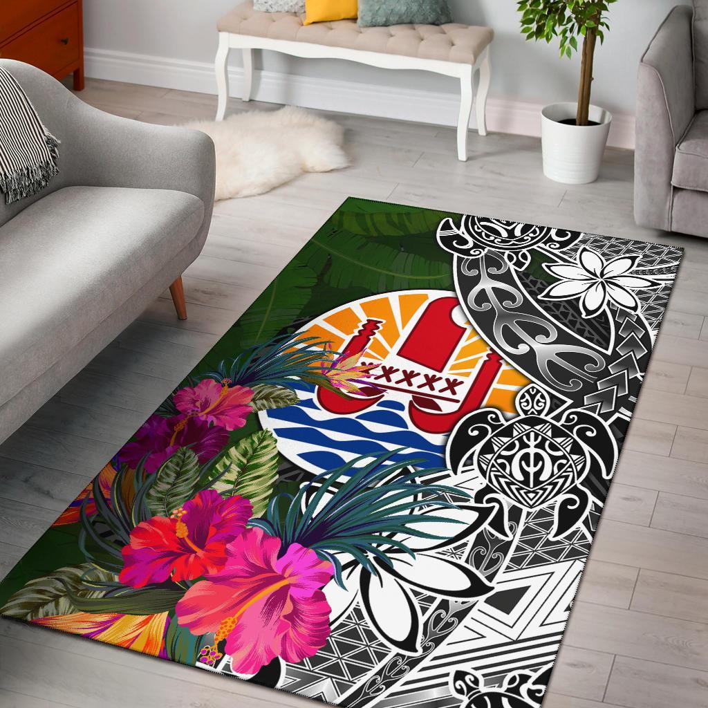 Tahiti Area Rug - Turtle Plumeria Banana Leaf Black - Polynesian Pride