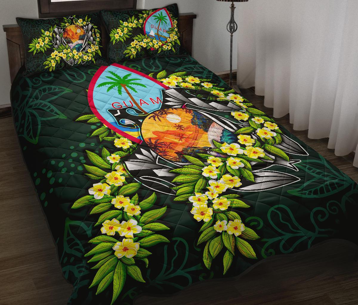 Guam Polynesian Quilt Bed Set - Ti Leaf Lei Turtle Green - Polynesian Pride