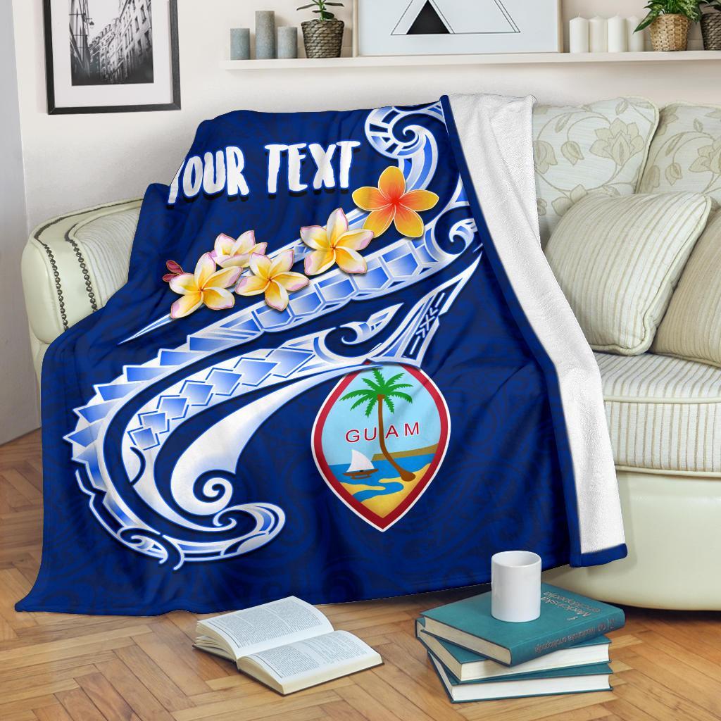 Guam Personalised Premium Blanket - Guam Seal Polynesian Patterns Plumeria (Blue) - Polynesian Pride