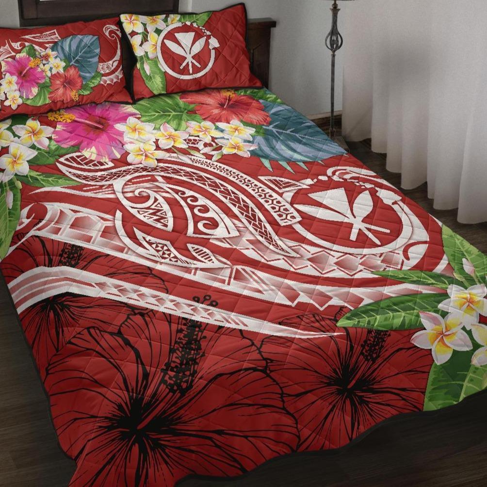 Polynesian Hawaii Kanaka Maoli Quilt Bed Set - Summer Plumeria (Red) Red - Polynesian Pride