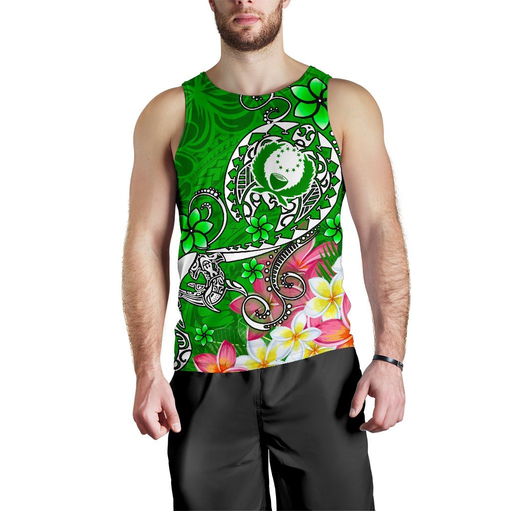 Pohnpei Men's Tank Top - Turtle Plumeria (Green) - Polynesian Pride