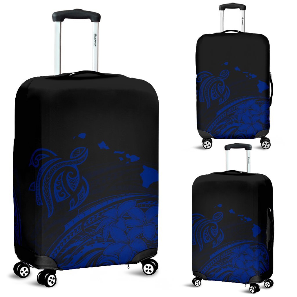 Hawaii Map Plumeria Polynesian Large Blue Turtle Luggage Covers Blue - Polynesian Pride