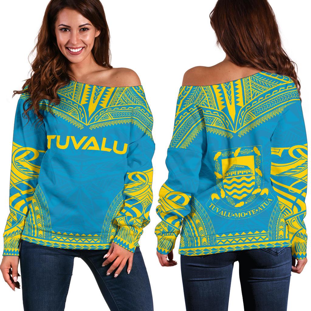 Tuvalu Flag Polynesian Chief Women's Off Shoulder Sweater Green - Polynesian Pride