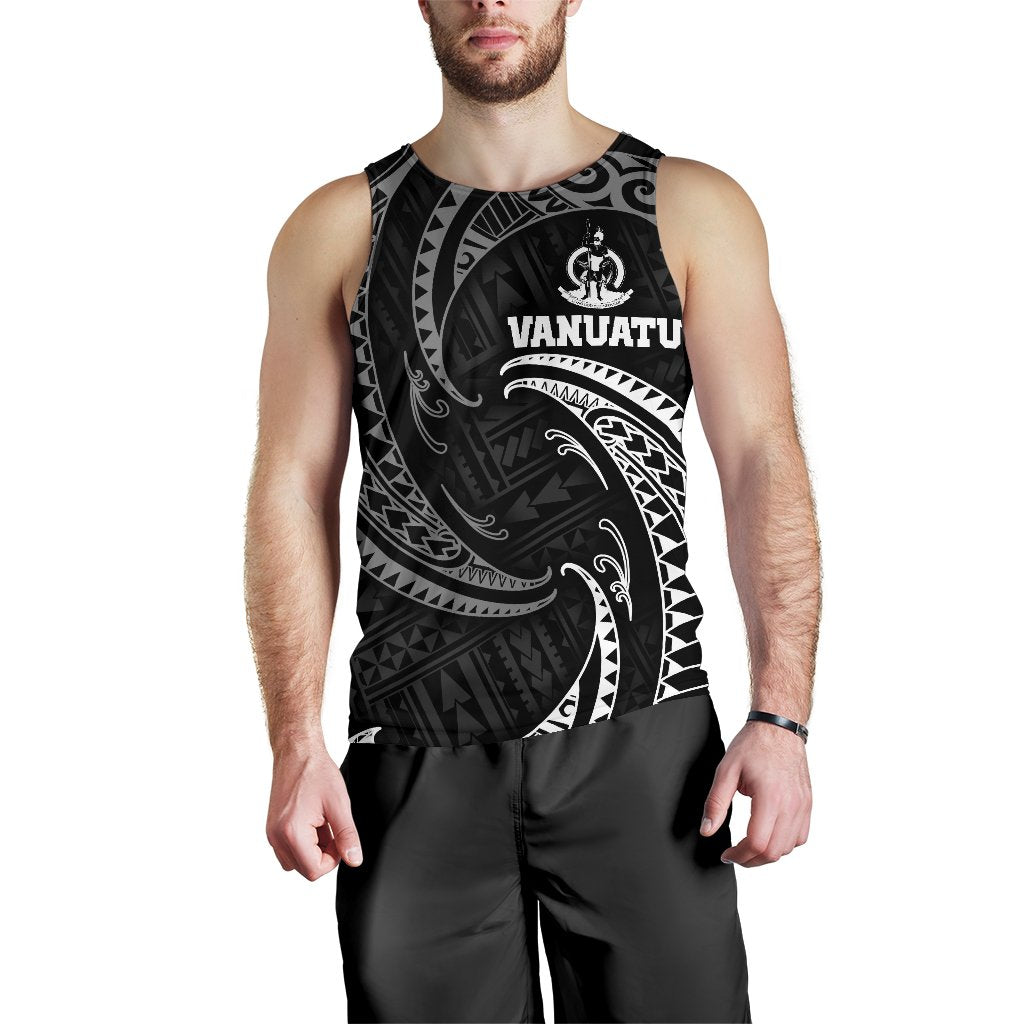 Vanuatu Polynesian Men's Tank Top - White Tribal Wave - Polynesian Pride
