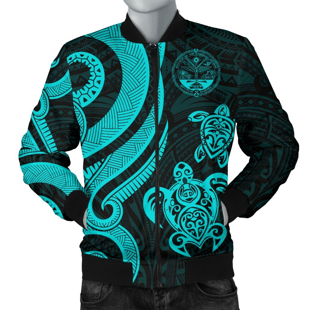 Marshall Islands Men's Bomber Jacket - Tentacle Turtle Turquoise Turquoise - Polynesian Pride