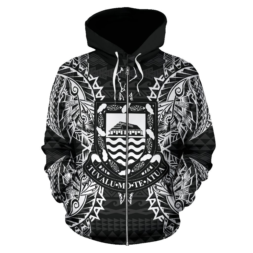 Tuvalu Polynesian All Over Zip up Hoodie Map Black - Polynesian Pride