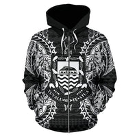 Tuvalu Polynesian All Over Zip up Hoodie Map Black - Polynesian Pride