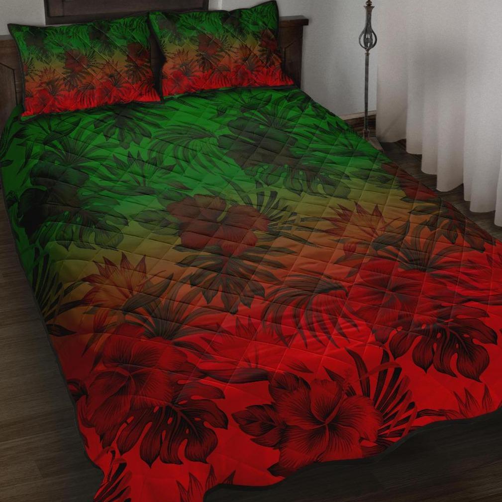 Polynesian Quilt Bed Set - Red Hibiscus Patterns Red - Polynesian Pride