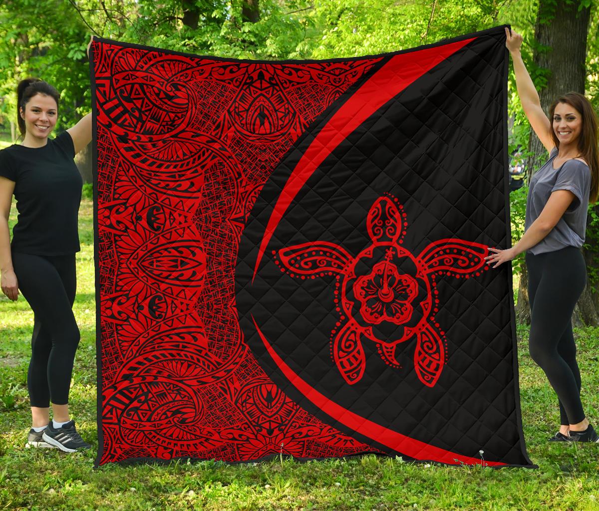 Hawaii Turtle Polynesian Red Premium Quilt - Circle Style White - Polynesian Pride